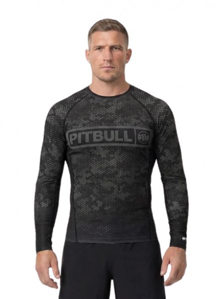 PitBull Rashguard Langarmshirt Hex Camo Hilltop schwarz
